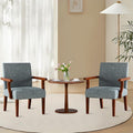 Modern Accent Chairs Set of 2 with Round Side Table Mid-Century Reading Leisure Arm Chair Fabric Upholstered with Solid Wood Armchair for Living Room Bedroom Office Apartment (Grey)