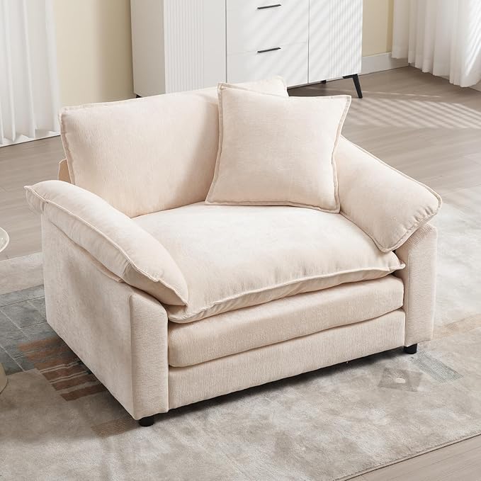 Chenilli Oversized Accent Chair Armchair Chair with Ottoman Comfy Single Sofa with Large Seat and Extra Wide Armrests UpholsteredReading Chairs for Bedroom Living Room