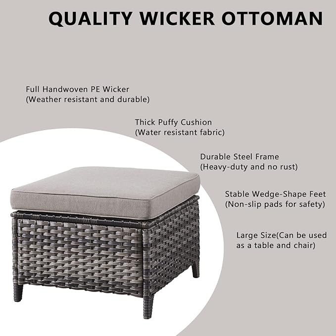 Rilyson Wicker Patio Furniture Set - 4 Piece Rattan Outdoor Sectional Conversation Sets with 2 Chairs and 2 Ottomans for Porch Deck Garden(Mixed Grey/Grey)