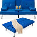Best Choice Products Faux Leather Upholstered Modern Convertible Futon Adjustable Folding Sofa Bed Guest Bed w/Removable Armrests - Royal Blue