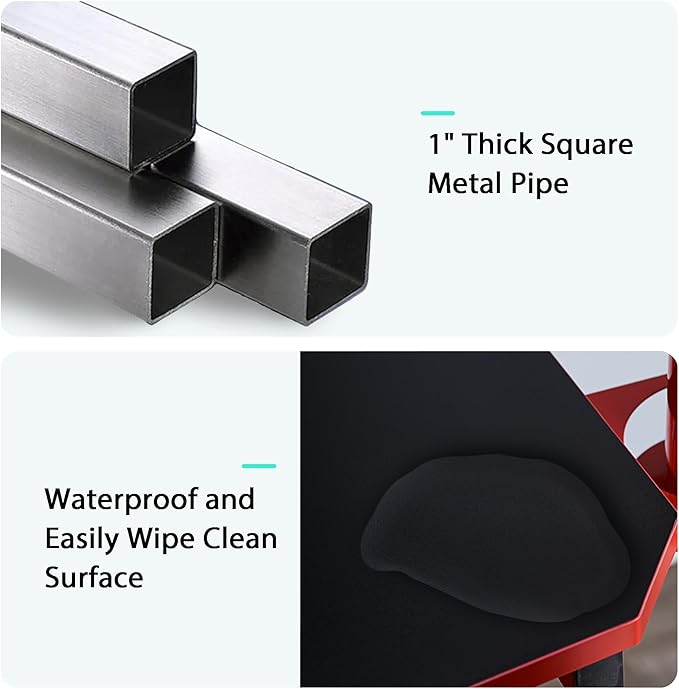 JJS 48 Home Office Gaming Computer Desk R Shaped Large Gamer Workstation PC Table with Cup Holder Headphone Hook Free Mouse pad Black/Red