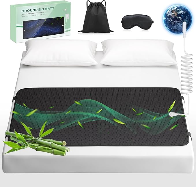 Grounding Mat for Bed with Leather Improve Sleep Relieve Stress &amp Pain Anti-Slip &amp Eco-Friendly PU Leather Includes Grounding Cord &amp Sleep Mask for Enhanced Rest Magnetic Therapy Queen