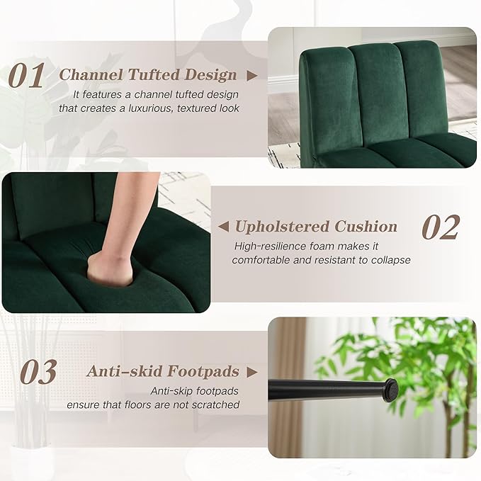 Mlmh &amp Kngwa 24.4 W Modern Accent Chair Set of 2 Armless Accent Chairs Comfy Upholstered Reading Chairs Velvet Vanity Chair for Living Room Bedroom Green