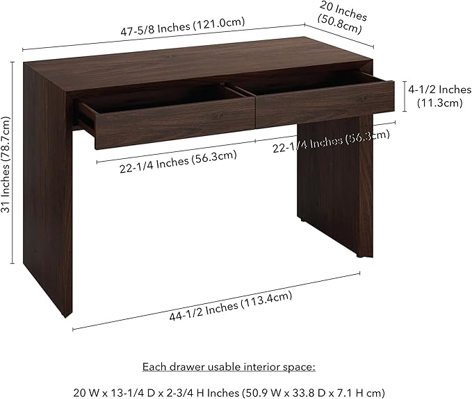 Henn&ampHart 48 Modern Rectangular Wooden Home Office Desk Computer Desk Writing Table with 2 Storage Drawers for Home Office Warm Brown