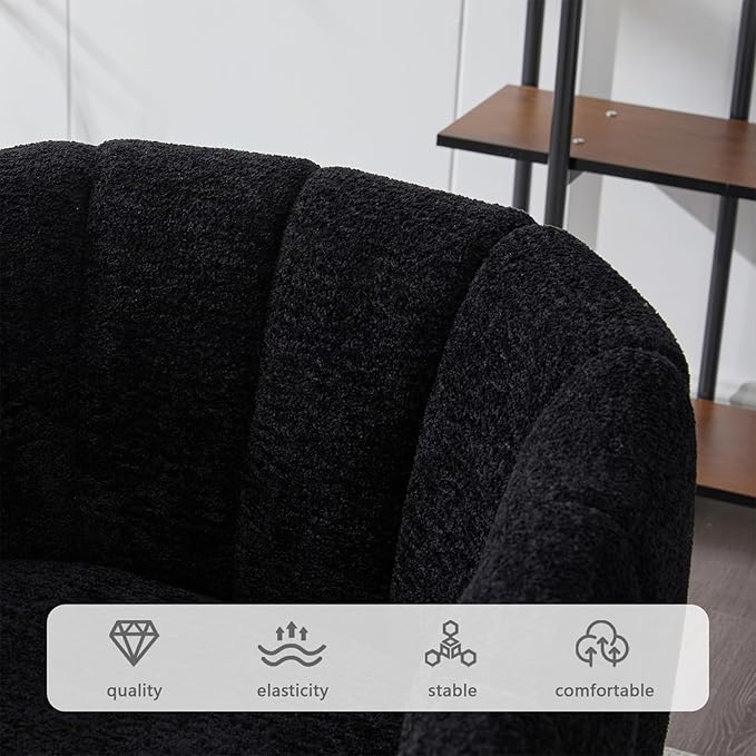 50.2 Small Loveseat Sofa 2-Seater Modern Chenille Couch with Gold Metal Legs &amp Floral Backrest Compact Apartment Sofa for Living Room Bedroom Office Dorm (Chenille Black(50.2''))