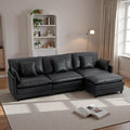 L Shaped Cloud Sofa 4-Seater Modular Couch with Double Layer Upholstered Seat Cushion PU Sleeper Sofa with Ottoman &amp Pillows Comfort Couches for Living Room Bedrooms &amp Apartments Black