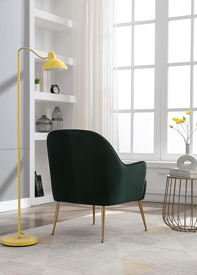 Modern Ergonomics Soft Velvet Fabric Material Accent Chair with Gold Legs and Adjustable Feet Screws for Indoor Home Living RoomDark Green