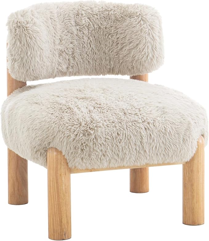 HOMES: Inside + out Ivo Modern Accent Chair with Furry Upholstery and Round Legs Comfy Sofa for Corner Living Room Bedroom Reception Room Taupe
