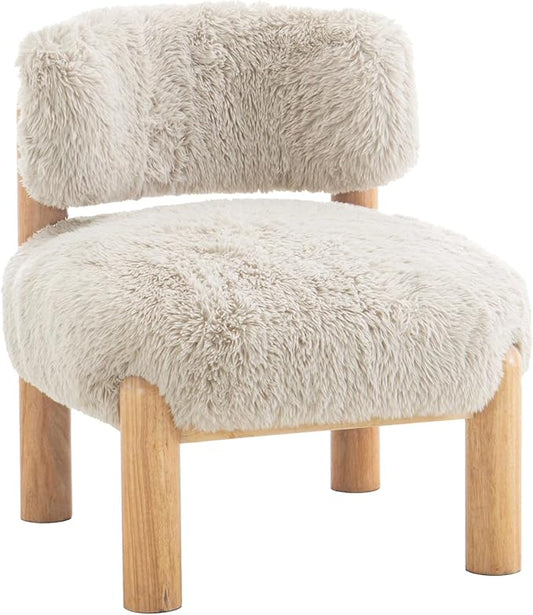 HOMES: Inside + out Ivo Modern Accent Chair with Furry Upholstery and Round Legs Comfy Sofa for Corner Living Room Bedroom Reception Room Taupe