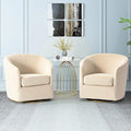 HULALA HOME Swivel Accent Chair with Gold Metal Base Set of 2 Contemporary Velvet Curved Swivel Barrel Chair Upholstered Club Armchair Leisure Single Sofa for Living Room Nursery Bedroom(TAN)