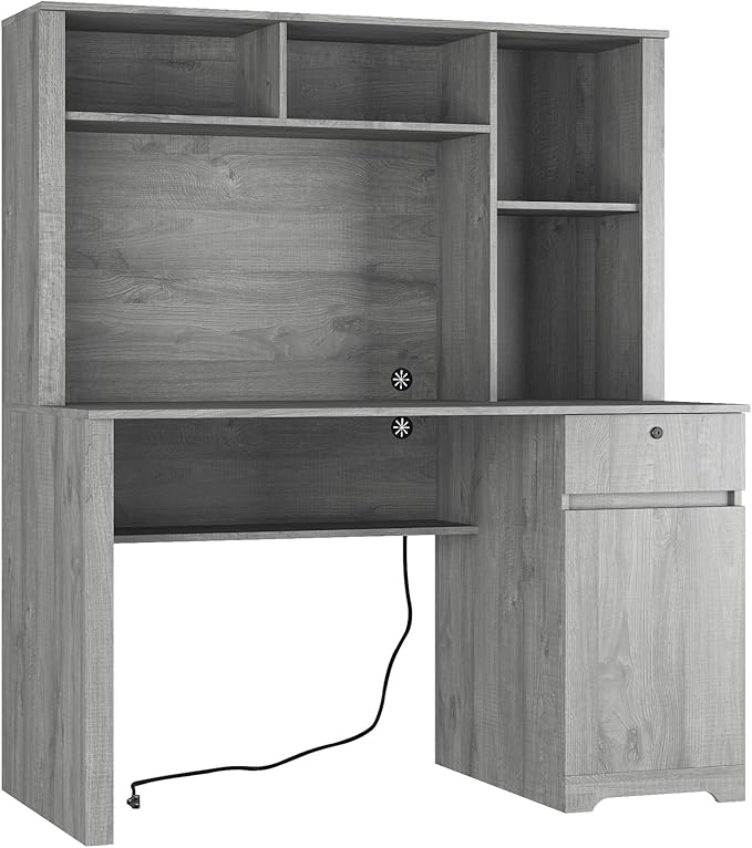 Computer Desk with Hutch BookshelfWood Executive Desk Teens Student Desk Writing Laptop Home Office Desk with Drawers3 AC Outlets and 2 USB Charging PortsStudy Laptop Table for Home