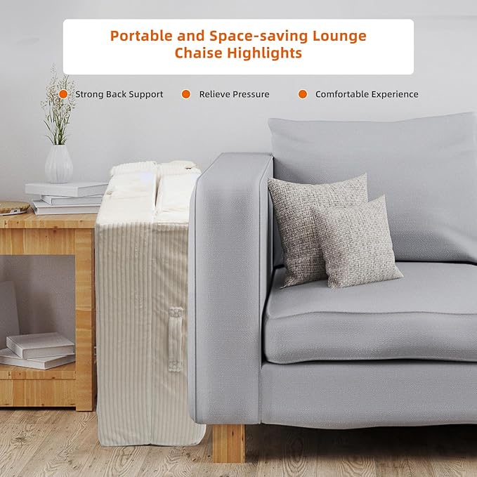 Cozy Folding Sofa Bed Convertible Sleeper Chair Couch Foldable Floor Mattress Comfy Portable Floor Sofa Lounge for Living Room Bedroom(77x26Beige White30D Density Foam) | Breathable Material