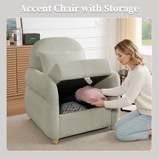 Modern Accent Chairs for Living Room Comfy Chenille Armchairs with Storage Single Reading Chairs for Bedroom Study Room Apartment Tool Free Assembly Grey