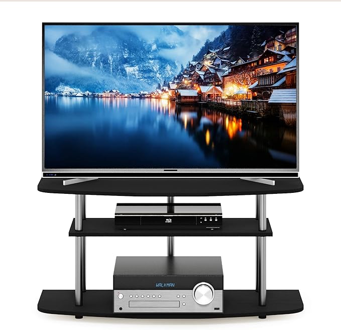 Furinno Frans Turn-N-Tube TV Stand for TV Size up to 43 Inch 3-Tier Black Oak