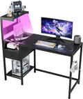 Computer Desk with Power Outlet &amp Storage Shelves Study Writing Table with USB Ports Charging Station PC Desk Workstation for Home Office Black