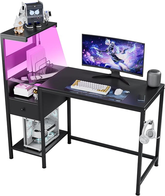 Computer Desk with Power Outlet &amp Storage Shelves Study Writing Table with USB Ports Charging Station PC Desk Workstation for Home Office Black