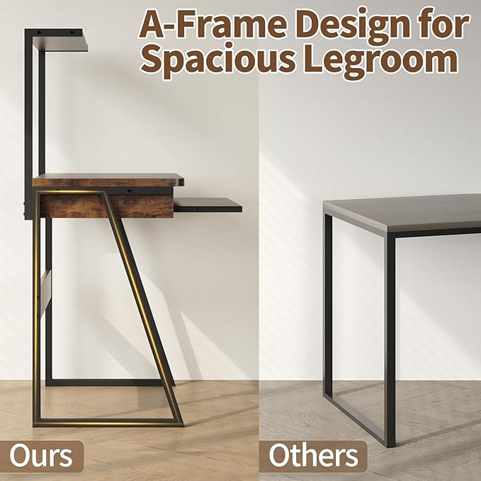 ALISENED 2 Tiers Small Computer Desk for Small Space Compact Laptop Table Workstation with Keyboard Tray. Study PC Table for Home Office Rustic Brown