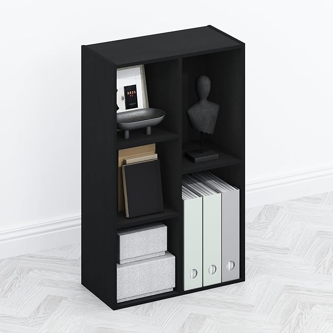 Furinno TOMI TV Stand 5-Cube Entertainment Center with Open Shelf Reversible TV Console for Living Room Bedroom Home Office Blackwood