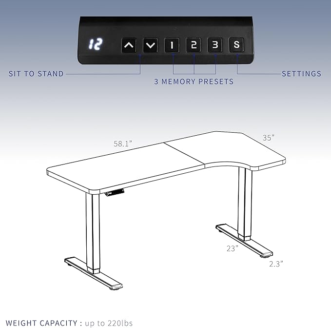 VIVO Electric Corner 58 x 35 in Dual Motor L Shape Motorized Stand Up Desk Memory Height Adjustment Reversible Black Top Black Frame DESK-KIT-E2RB