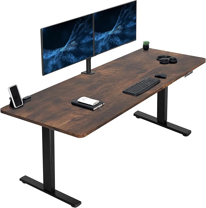 VIVO Large Electric 83 x 30 in Standing Desk Memory Height Adjustment 1B Series Holds 220 lbs Rustic Vintage Brown Top Black Frame DESK-KIT-1B8N