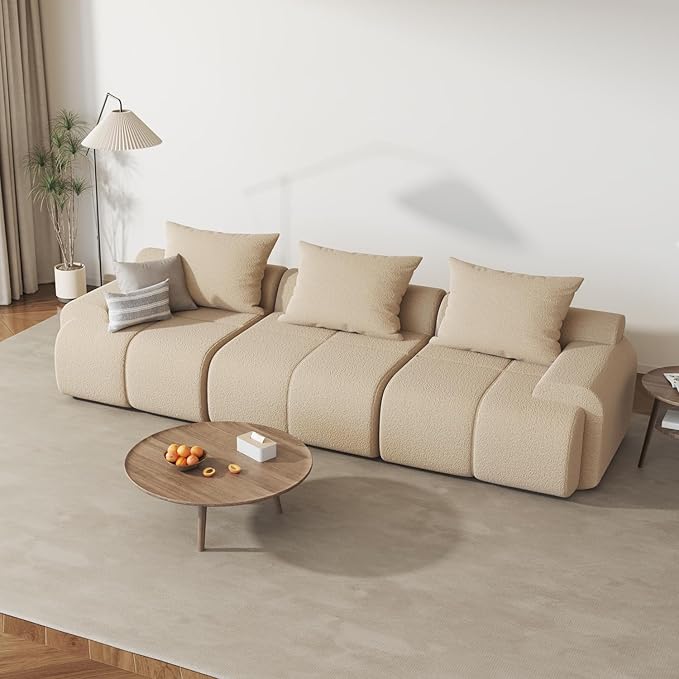 Cloud-Loaf Armless Middle Chair Single Modular Sofa Extension Piece Boneless Memory Foam Slipper Chair Deep Seat Floor Couch Component for Living Room No Assembly Beige