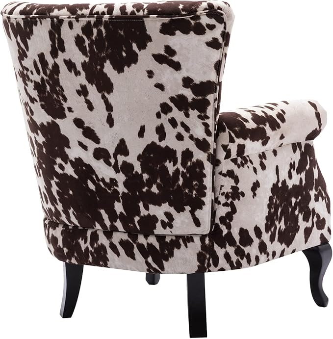 Kmax Velvet Club Chair Tufted Throne Mid Century Accent Wingback Chair Padded Seating Wood Legs Home Club Bedroom Living Room Cow