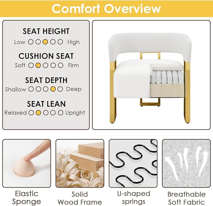 STHOUYN Modern White Accent Chair Boucle Barrel Chairs Arm Chairs for Living Room Bedroom (1 White)