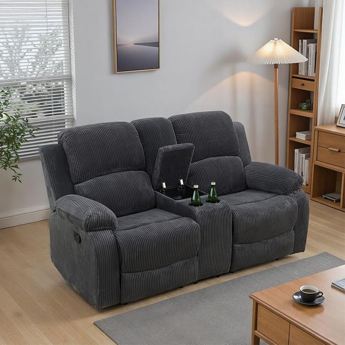Recliner LoveseatFabric Reclining Sofa Set with Double Recliners for Living Room SetDark Gray Loveseat with Storage/Cup Holders for Living Room/Theater Seating/Rv Seating(2 Seater Couch)