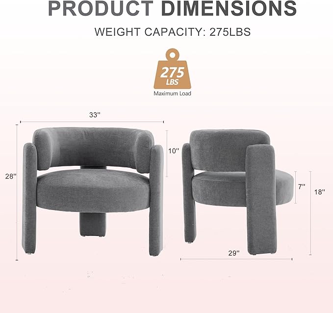 Modern Accent Barrel ChairMid Century Single Armchair with Curved Backrest Upholstered Side Reading Chair with 3 Legs Comfy Sherpa Chair for Bedroom and Living Room (Gray Set of 1)