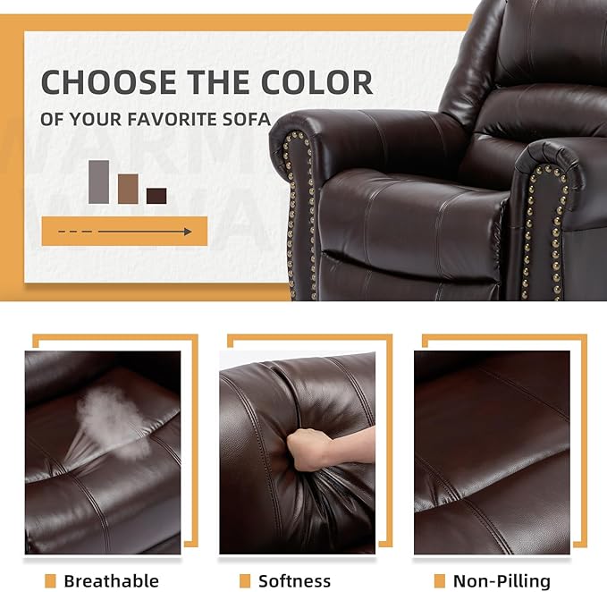 Manual Massage Recliner with Heating Function 360° Swivel Glider Rocking Recliner Chair for Living Room Ergonomic Single Sofa Chair with Remote Control/USB Ports/Side Pockets(Dark Brown)