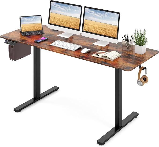 Tangkula 63 Inch Height Adjustable Electric Standing Desk Extra Large Sit Stand Desk with 3 Memory Height Settings Anti-Collision System 2 Hanging Hooks &amp Wire Holes Rising Desk for Home Offic