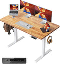 CubiCubi 40 x 24 Small One-Piece Standing Desk Adjustable Height Electric Computer Home Office Sit Stand up Workstation with 4 Memory Presets Headphone Hook Light Rustic