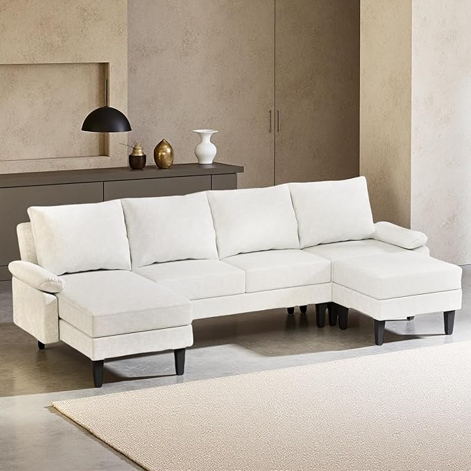 Sectional Couches for Living Room Convertible 4 Seat Modular Sectional Sofa Set for Living Room L Shaped Couch or U Shaped Couch with Ottoman for Apartment White