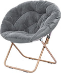 Cozy Saucer Chair Living Room Chair Faux Fur Soft Thick Padded Seat Metal Frame Folding Chair Comfortable Moon Chair for Living Room Bedroom Reading Nook Modern Style 1 Pack Gray
