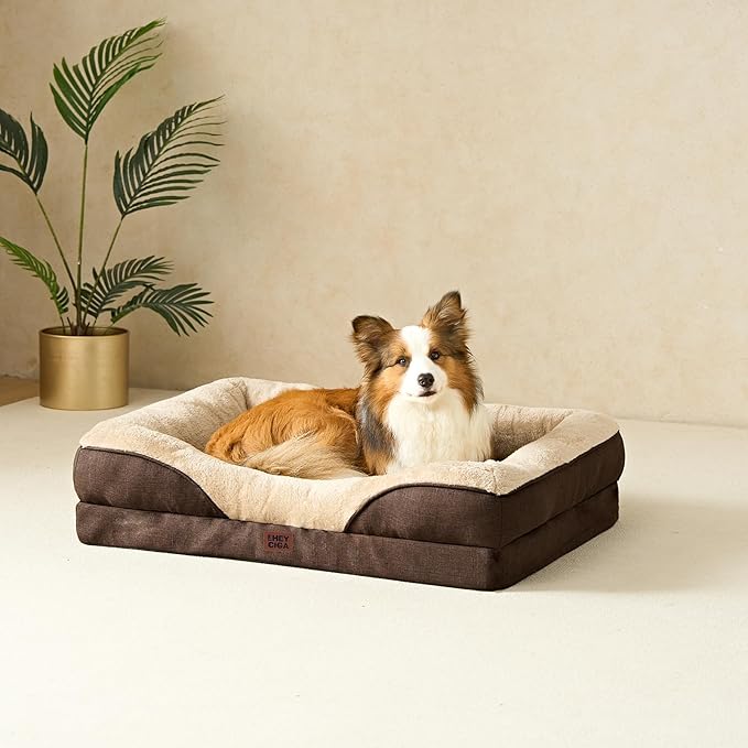 EHEYCIGA Orthopedic Dog Bed for Large Sized Dog 41x27x7.5 Inch Large Memory Foam Dog Couch Bed with Sides Waterproof Liner &amp Washable Removable Cover Bolster Pet Sofa Brown