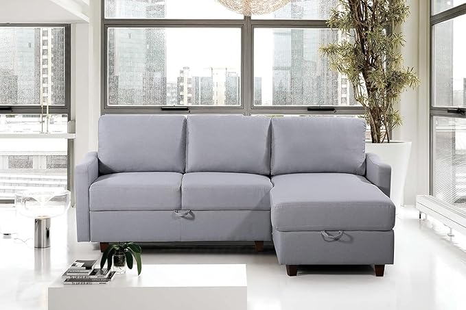 Sectional Sofa with Storage – Modern Upholstered Living Room Couch Reversible Chaise for Home Apartment Office 81.9” L Light Grey