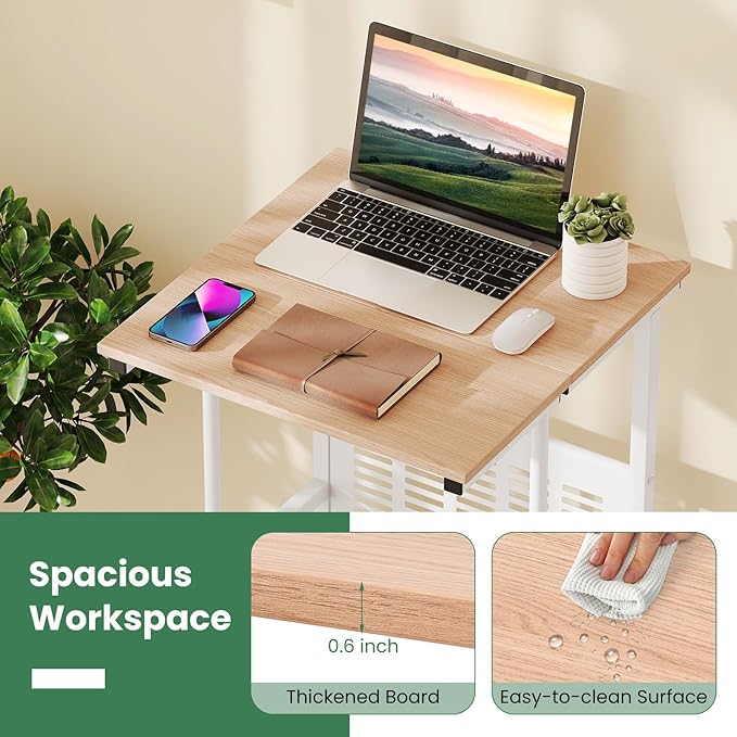 Tangkula Adjustable Standing Desk Mobile Rolling Computer Desk with Storage Shelf Portable Laptop Table with Footrest Mesh Panel Lockable Wheels Sit Stand Workstation for Home Office