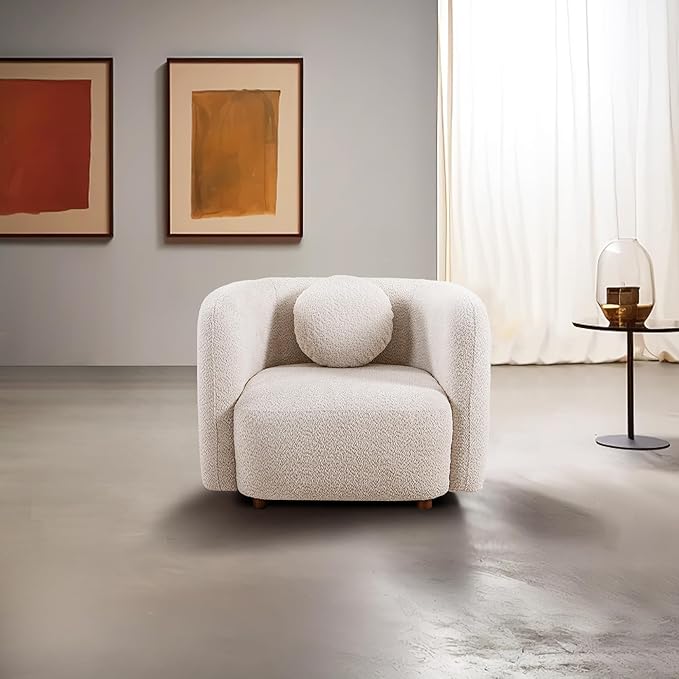 Yoglad 39.37‘’ Modern Curved Boucle Chair Cozy Thick Upholstered Teddy Loveseat Half Moon Aesthetic Design Sherpa Couch for Small Living Room Bedroom Apartment Studio (Beige)