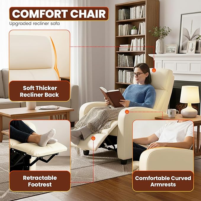 Recliner Chair for Living Room Home Theater Seating Single Reclining Sofa Lounge with Padded Seat Backrest (Beige)