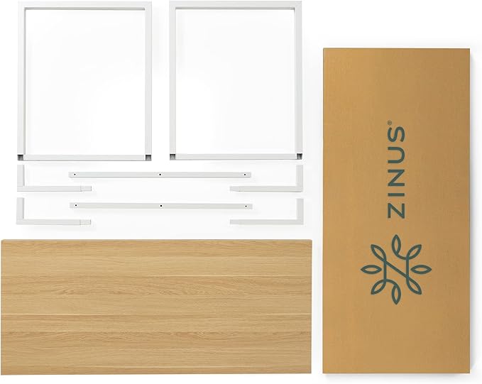 Zinus Jennifer 55 Inch White Frame Desk/Computer Workstation/Office Desk/Dining Table/Easy Assembly Natural