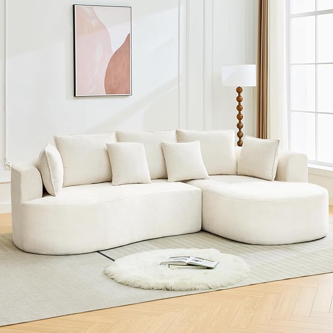 Curved Cloud Boneless Couch 106’’ Modern Comfy L-Shape No Assembly Required Sofa with Chenille Fabric Deep Seat Loveseat + Chaise for Living Room