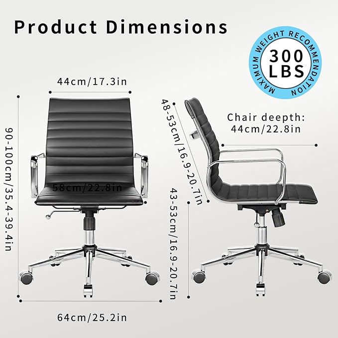 Desk Chair Comfortable Swivel Office Chair with Wheels and Armrests Wide Heavy-Duty Seat for Women and Men 22.83in Ergonomic Chair for Home OfficeBlack