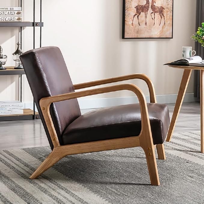Classic Mid Century Modern Accent Chairs for Living Room or Bedroom Espresso Open ed Armchair with Plush Cushioning and Microfiber Upholstery Dark Brown