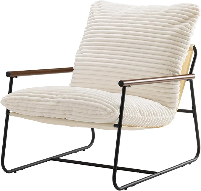 HOMPUS Modern Accent Chair 29'' Comfy Living Room Chair with Sturdy Metal Frame &amp Foam Cushion Soft Upholstered Armchair Small Sling Accent Chair for Bedroom Lounge Reading Room Off-White