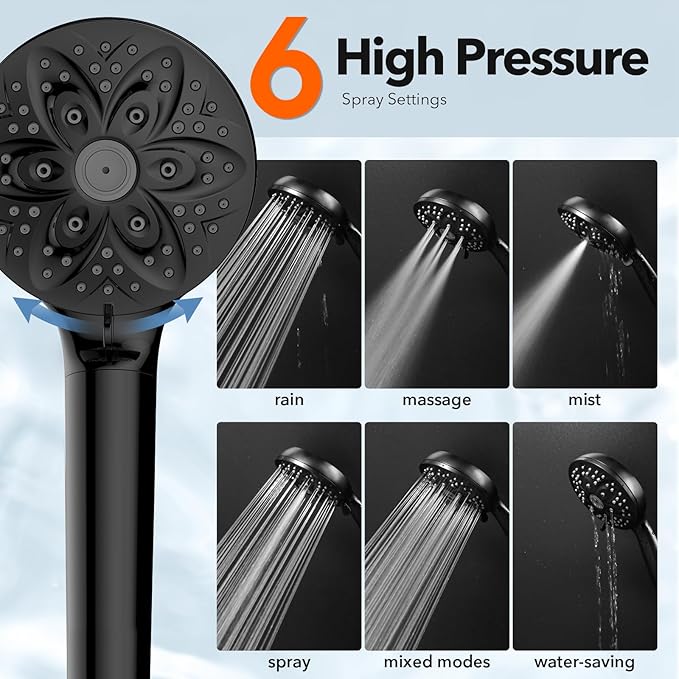 6-Setting Filtered Handheld Shower Head JDO High Pressure Shower Head with Replaceable Filter Cartridge 4.7 Inch Detachable Showerhead for Chlorine Hard Water Removal 59 Inch Stainless Steel Hose