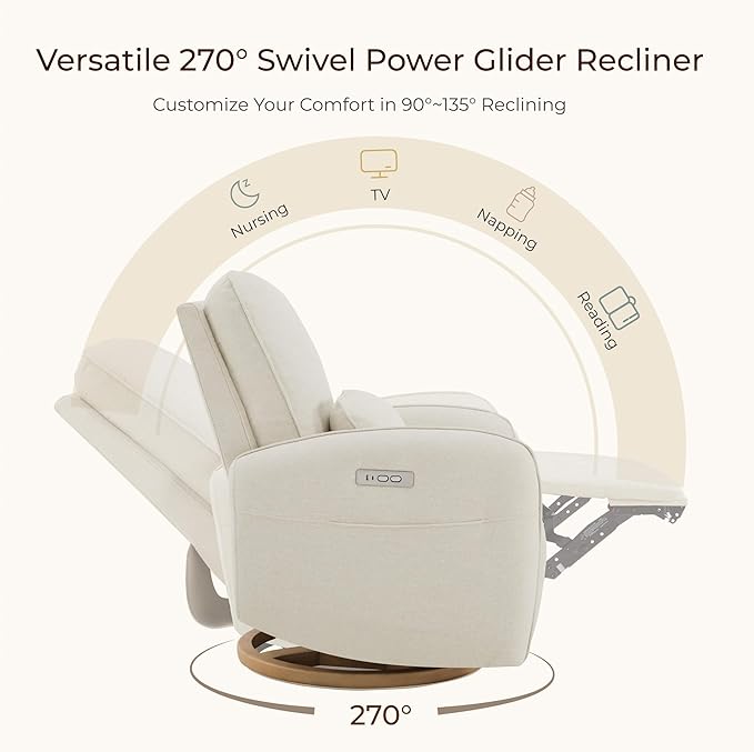 CHITA Power Nursery Glider Recliner Chair Electric Swivel Rocker Recliner for Adults Rocking Chair with Removable Lumbar Pillow for Living Room FSC Certified Fabric in Linen