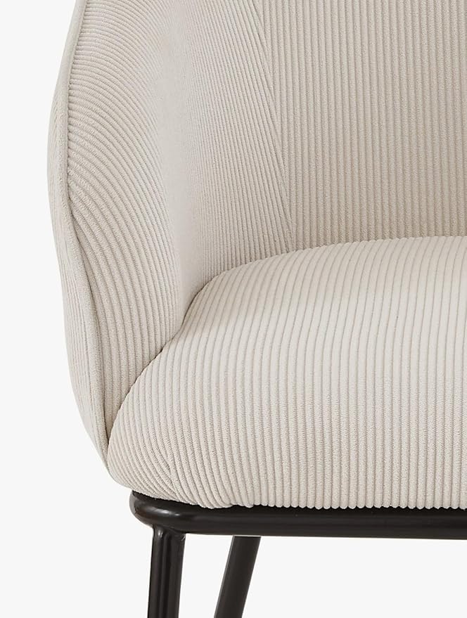 Modern Corduroy Accent Chair with Channel Back Design Black Metal Legs and Soft Upholstery Comfortable Seating for Living Room Bedroom or Office Beige