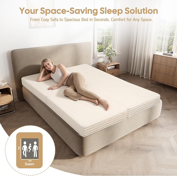 MeMoreCool Convertible Sofa Bed Folding Floor Couch Bed Queen Pull Out Sleeper Couch with Pillows Fold Out Futon Sofa for Bedroom Living Room Small Space Soft Corduroy