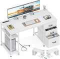 AODK 51 Inch Computer Desk with Drawers &amp USB Power Outlets - Reversible Home Office Desk with Storage Shelves Work from Home Modern Work/Writing/Study Table for Bedroom White
