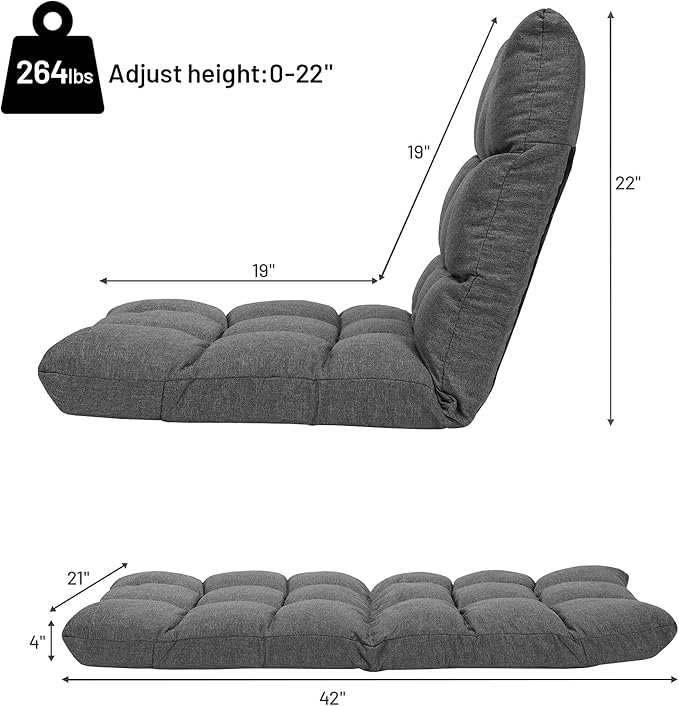 Giantex Floor Sofa Chair Video Gaming Chair with 14 Adjustable Position Padded Back Support Floor Cushioned Seat Folding Lazy Chair for Meditation Reading Watching Living Room Recliner(Grey)